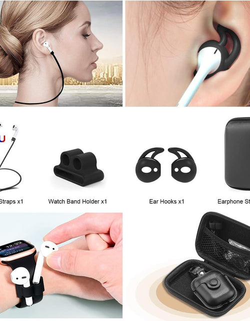 Load image into Gallery viewer, Compatible Airpods Case, Leather Airpods Cover 5 in 1 Protective Case with Keychain/Ear Hooks/Airpods Strap/Watch Band Holder/Earpods Case Compatible with Apple Airpods 2 1 Charging Case, Black
