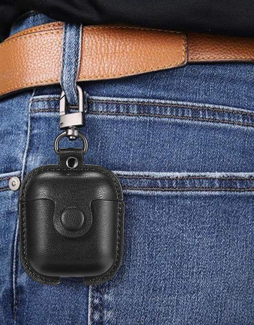 Load image into Gallery viewer, Compatible Airpods Case, Leather Airpods Cover 5 in 1 Protective Case with Keychain/Ear Hooks/Airpods Strap/Watch Band Holder/Earpods Case Compatible with Apple Airpods 2 1 Charging Case, Black
