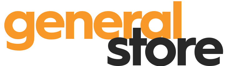 Logo of 'GENERAL STORE' with orange and black text on a white background