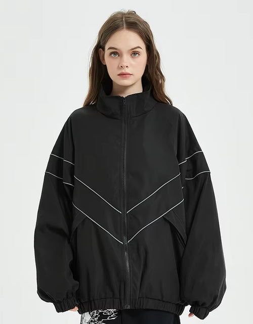 Load image into Gallery viewer, Men Hip Hop Streetwear Reflective Striped Jacket Coat Zipper up Jacket Windbreaker Harajuku Thin Jacket Sports Black Blue
