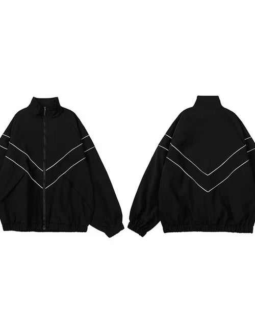 Load image into Gallery viewer, Men Hip Hop Streetwear Reflective Striped Jacket Coat Zipper up Jacket Windbreaker Harajuku Thin Jacket Sports Black Blue
