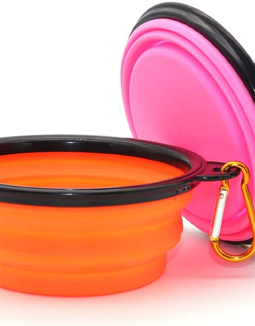 Load image into Gallery viewer, Collapsible Dog Bowls, 2 Pack, Portable Pet Feeding Watering Dish for Traveling with Carabiners (Small, Orange+Pink)
